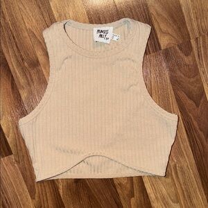 Princess Polly Cream Ribbed Cropped Tank